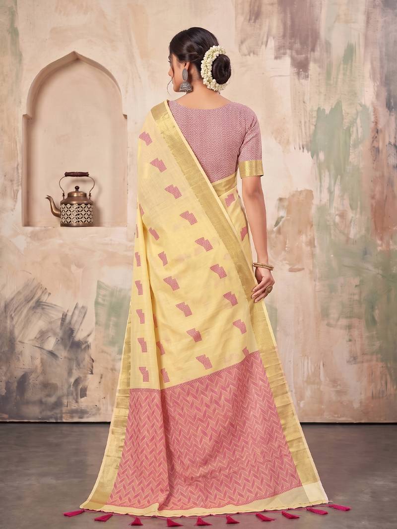 cream linen saree for women festive party wedding wear