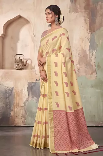 cream linen saree for women festive party wedding wear