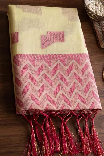 cream linen saree for women festive party wedding wear