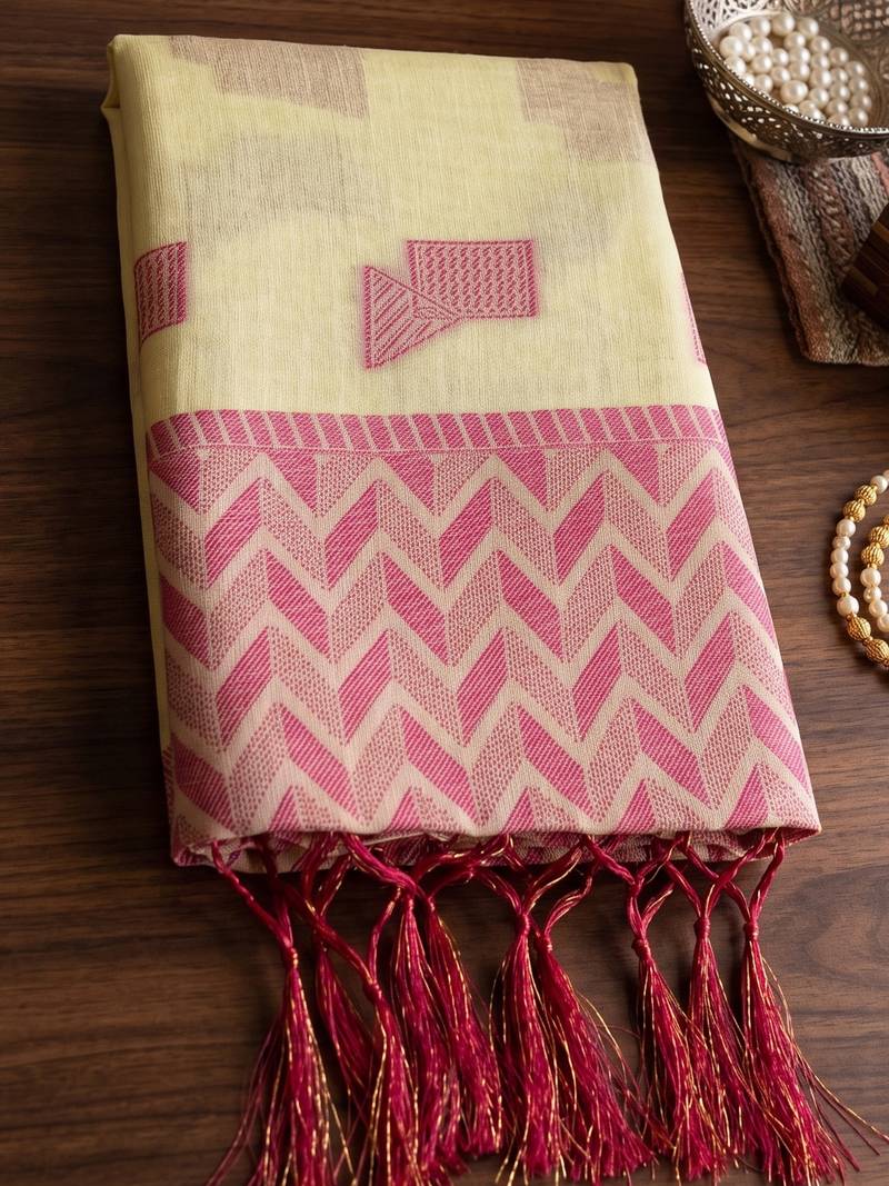 cream linen saree for women festive party wedding wear