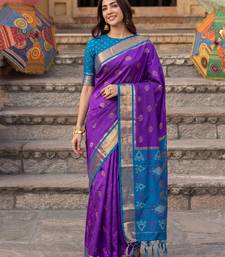 soft silk blend saree in purple & blue for women party wedding wear