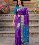 soft silk blend saree in purple & blue for women party wedding wear