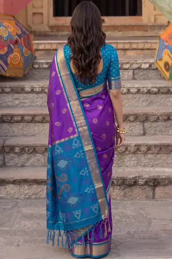 soft silk blend saree in purple & blue for women party wedding wear