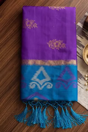 soft silk blend saree in purple & blue for women party wedding wear