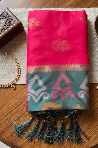 soft silk blend saree in rani pink & grey for women ethnic wear