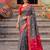 soft silk blend saree in grey & red for women festive party wear
