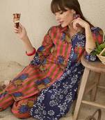 Floral Screen Printed Shirt Collar Pure Cotton Straight Kurta With Trousers