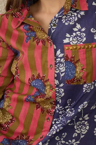 Floral Screen Printed Shirt Collar Pure Cotton Straight Kurta With Trousers