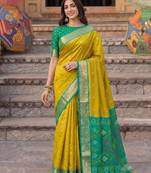 soft silk blend saree in mustard & green for women wedding wear