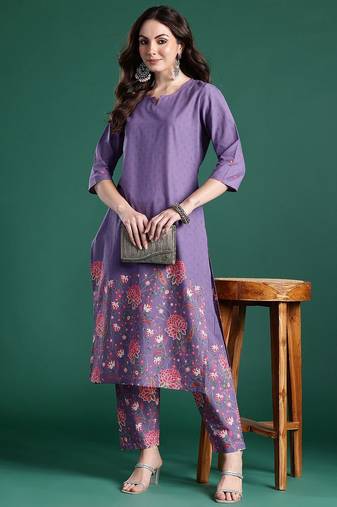 Floral Printed Pure Cotton Kurta with Trousers