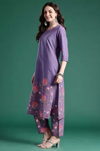 Floral Printed Pure Cotton Kurta with Trousers