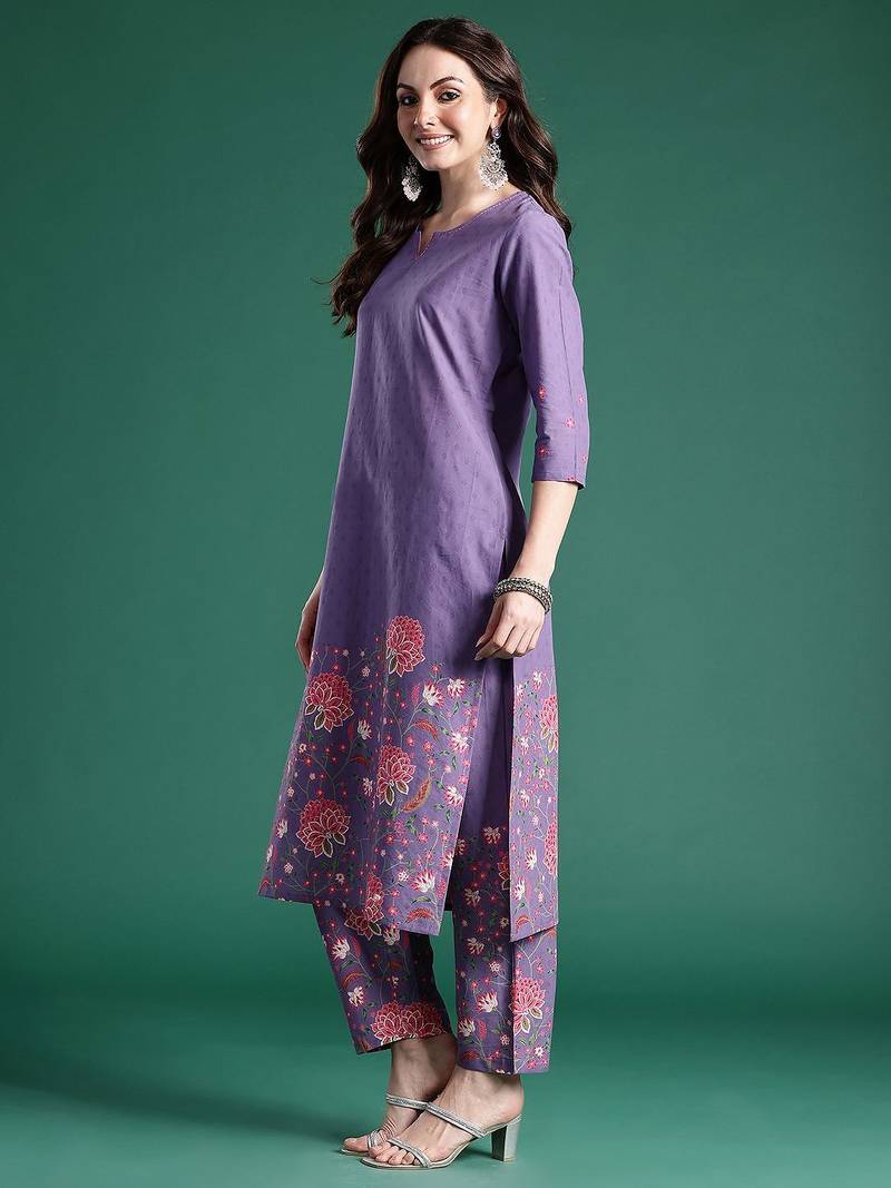 Floral Printed Pure Cotton Kurta with Trousers