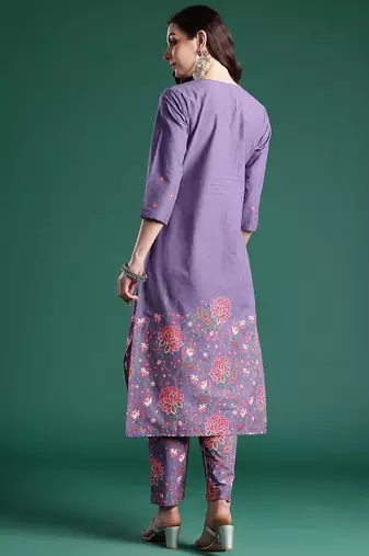 Floral Printed Pure Cotton Kurta with Trousers