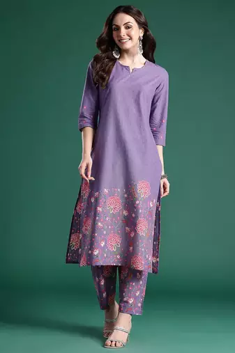 Floral Printed Pure Cotton Kurta with Trousers