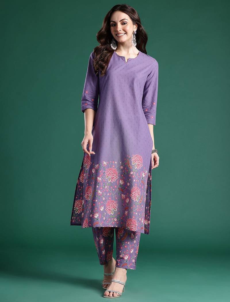 Floral Printed Pure Cotton Kurta with Trousers