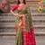 soft silk blend saree in olive green & red for women party wear