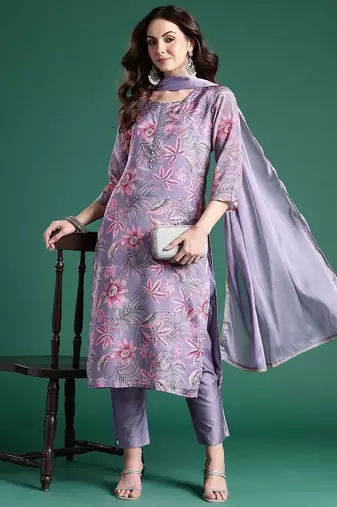 Women Floral Printed Regular Mirror Work Kurta with Trousers & With Dupatta