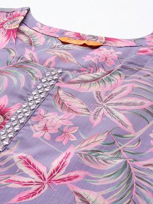 Women Floral Printed Regular Mirror Work Kurta with Trousers & With Dupatta 2