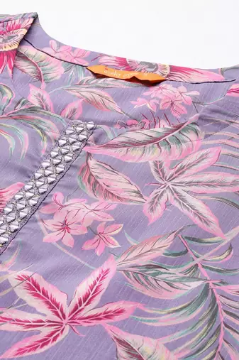 Women Floral Printed Regular Mirror Work Kurta with Trousers & With Dupatta