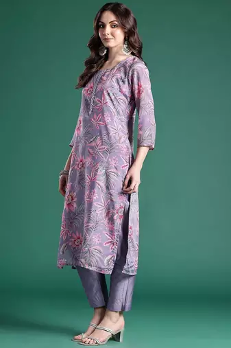 Women Floral Printed Regular Mirror Work Kurta with Trousers & With Dupatta