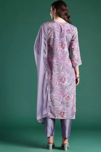 Women Floral Printed Regular Mirror Work Kurta with Trousers & With Dupatta