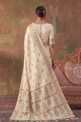 cream soft silk blend saree for women | festive, wedding & party ethnic wear