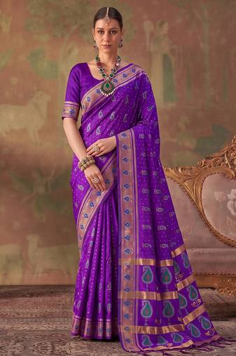 purple soft silk blend saree for women | festive, wedding & party ethnic wear