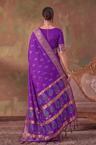 purple soft silk blend saree for women | festive, wedding & party ethnic wear