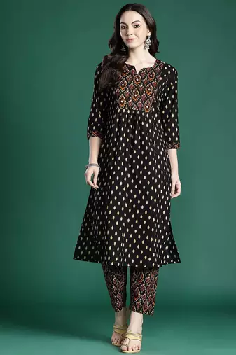 Printed Pleated Pure Cotton Kurta with Trousers