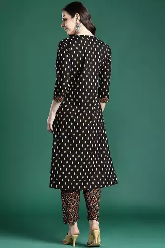 Printed Pleated Pure Cotton Kurta with Trousers