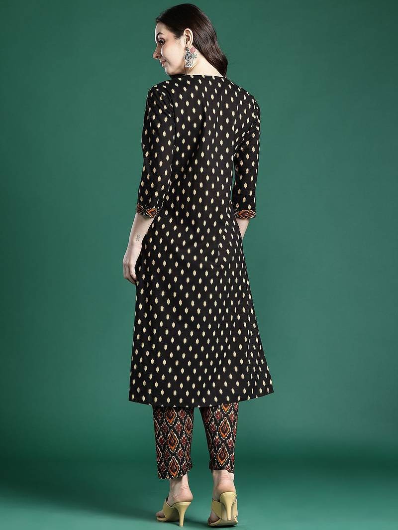 Printed Pleated Pure Cotton Kurta with Trousers