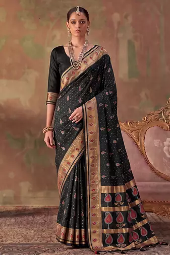 black soft silk blend saree for women | festive, wedding & party ethnic wear