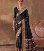 black soft silk blend saree for women | festive, wedding & party ethnic wear