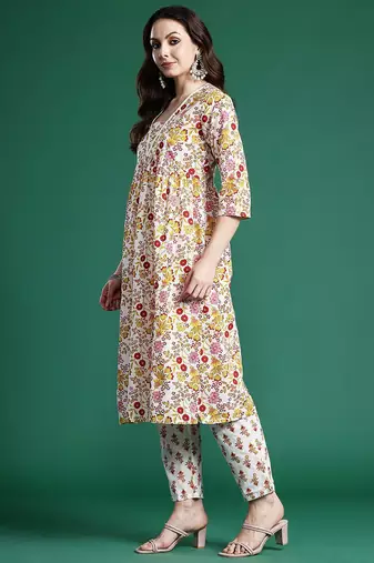 Floral Printed Pure Cotton Kurta with Palazzos & Dupatta