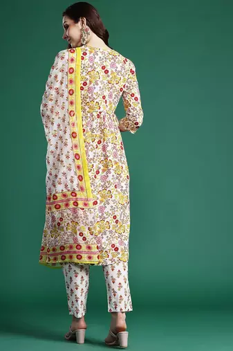Floral Printed Pure Cotton Kurta with Palazzos & Dupatta
