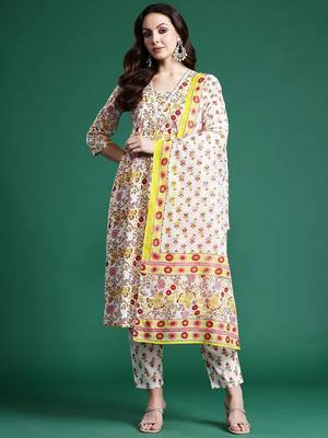 Floral Printed Pure Cotton Kurta with Palazzos & Dupatta 7