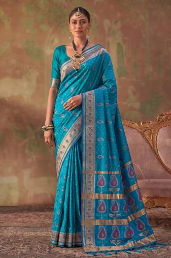 sky blue soft silk blend saree for women | festive, wedding & party ethnic wear