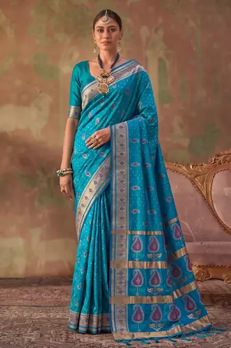 sky blue soft silk blend saree for women | festive, wedding & party ethnic wear