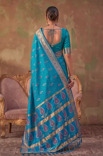 sky blue soft silk blend saree for women | festive, wedding & party ethnic wear
