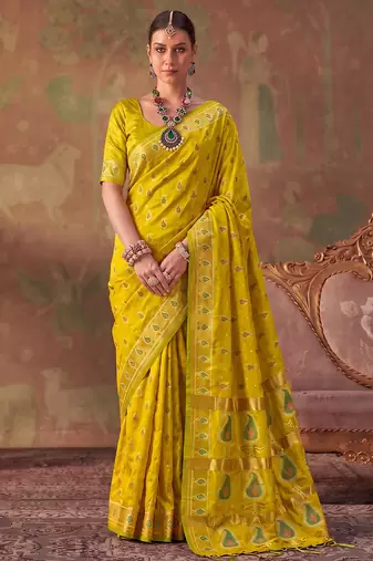 olive green soft silk blend saree for women | festive, wedding & party ethnic wear