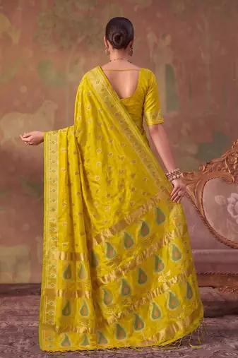 olive green soft silk blend saree for women | festive, wedding & party ethnic wear