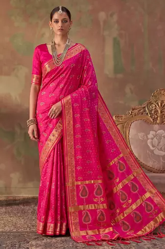 rani pink soft silk blend saree for women | festive, wedding & party ethnic wear