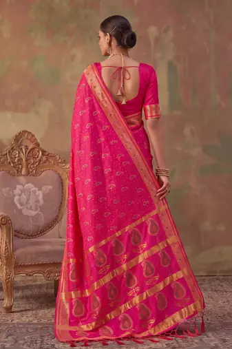 rani pink soft silk blend saree for women | festive, wedding & party ethnic wear