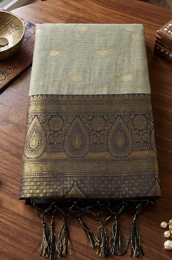 beige & black premium cotton blend saree for women | festive, party & ethnic wear