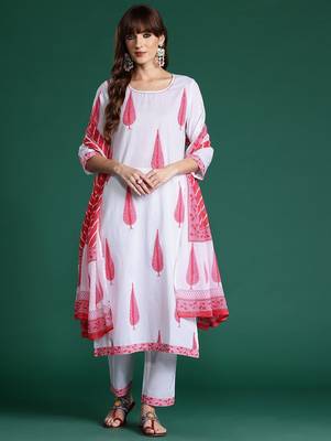 Floral Printed Sequinned Pure Cotton Kurta with Trousers & With Dupatta 1