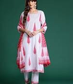 Floral Printed Sequinned Pure Cotton Kurta with Trousers & With Dupatta
