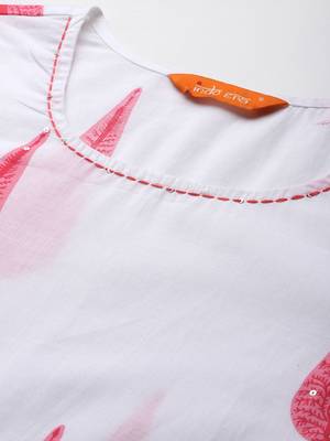 Floral Printed Sequinned Pure Cotton Kurta with Trousers & With Dupatta 2
