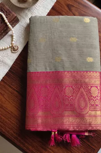 beige & rani pink premium cotton blend saree for women | festive, party & ethnic wear