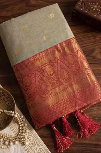 beige & maroon premium cotton blend saree for women | festive, party & ethnic wear