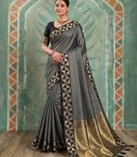 black silk blend checkered saree for women | festive & evening wear